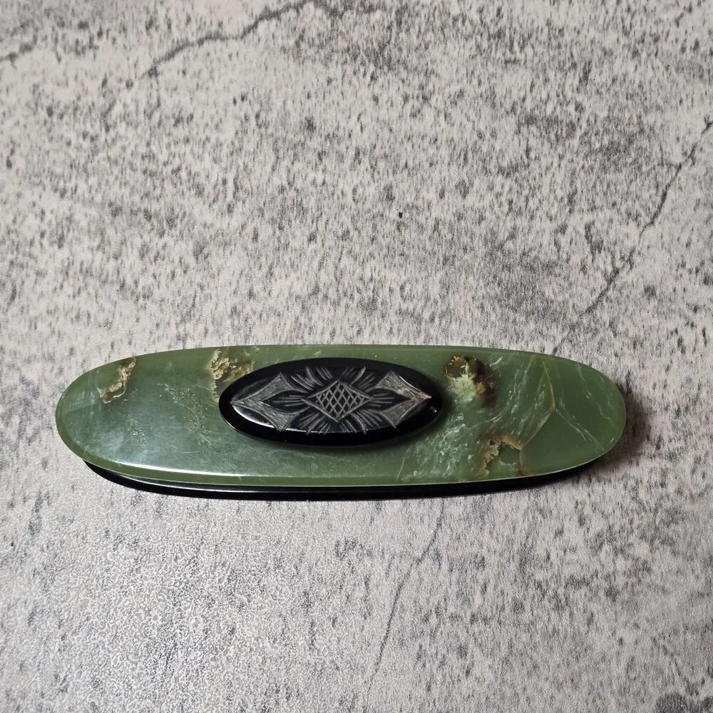 Antique Vintage Green Bakelite Nail Buffer Avocado Collectible Beauty Makeup